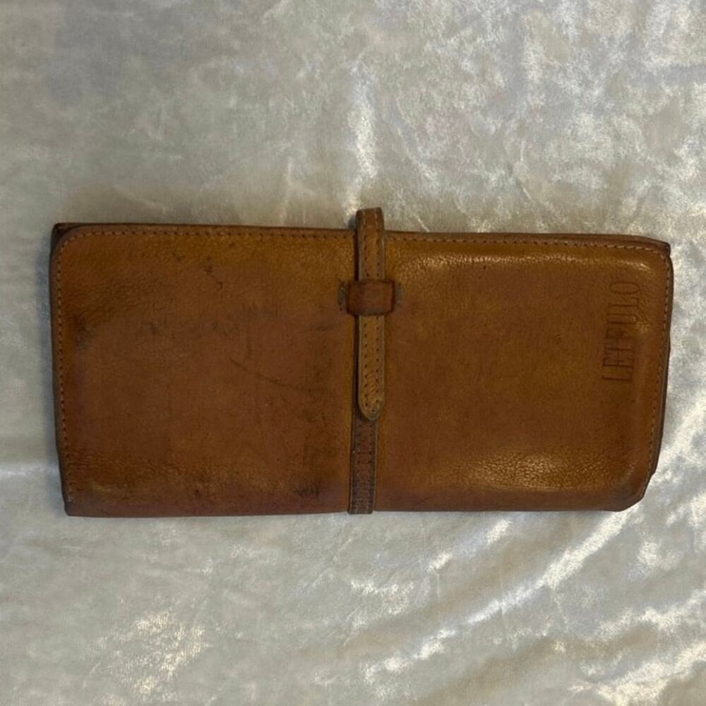 Leather Carmel Color Leteulo Billfold 9 Card Coin Wallet